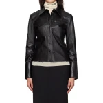 Spread Collar Leather Shirts Black