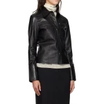Spread Collar Leather Shirts Black