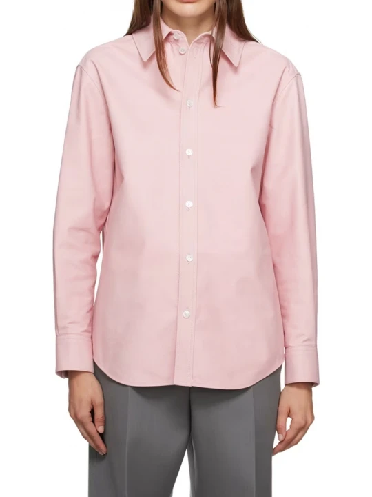 Spread Collar Pink Leather Shirt