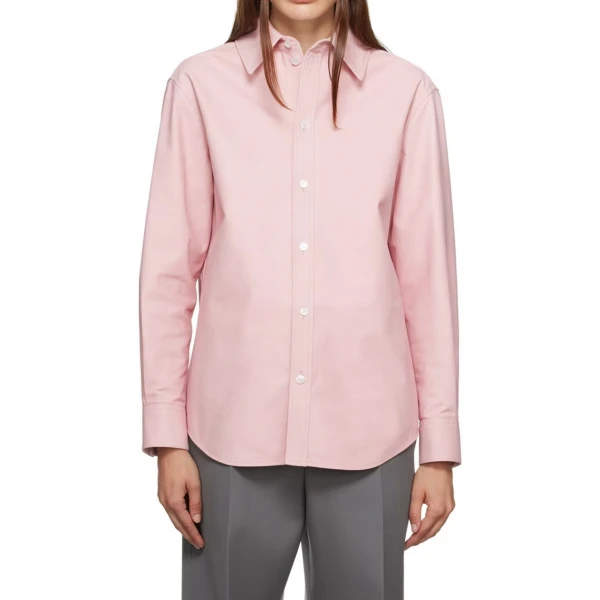 Spread Collar Pink Leather Shirt