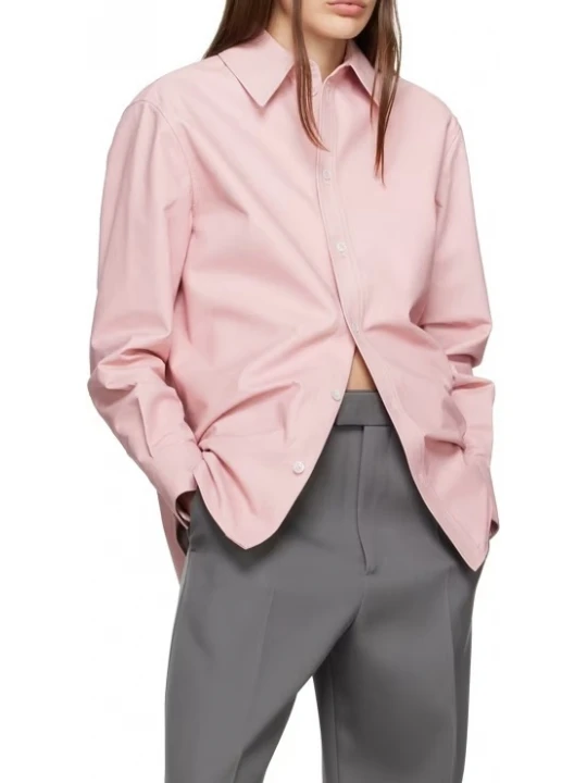 Spread Collar Pink Leather Shirt