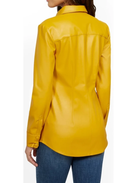 Yellow Leather Button Down Shirt