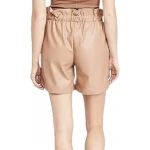 Beige Leather Paperbag Waist Shorts