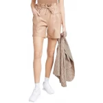 Beige Leather Paperbag Waist Shorts