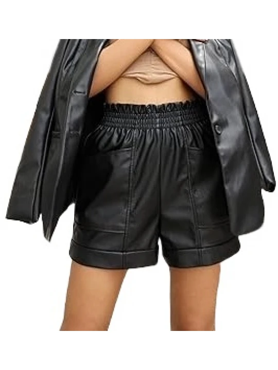 Black High Waist Leather Shorts