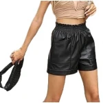 Black High Waist Leather Shorts