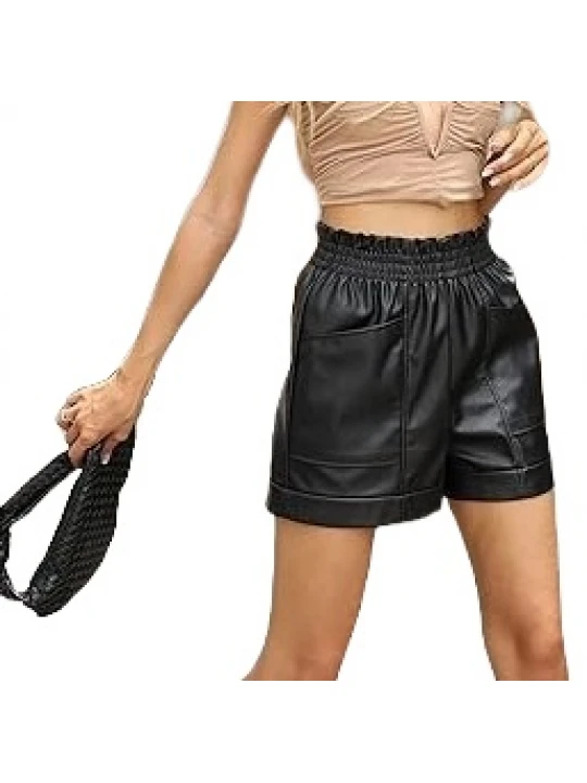 Black High Waist Leather Shorts