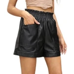 Black High Waist Leather Shorts
