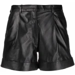 Black Leather Pleat Detailing Shorts
