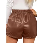 Brown Leather Belted Shorts