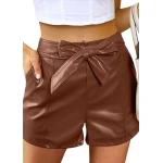 Brown Leather Belted Shorts