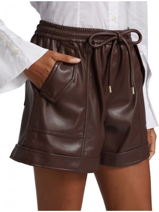 Brown Leather Drawstring Shorts