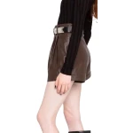 Brown Leather Shorts With Pleat Detailing