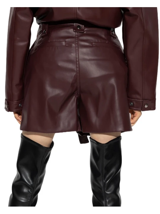 Brown Leather Shorts With Pleated Detailing