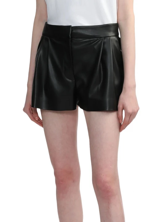 Concealed Front Fastening Black Leather Shorts