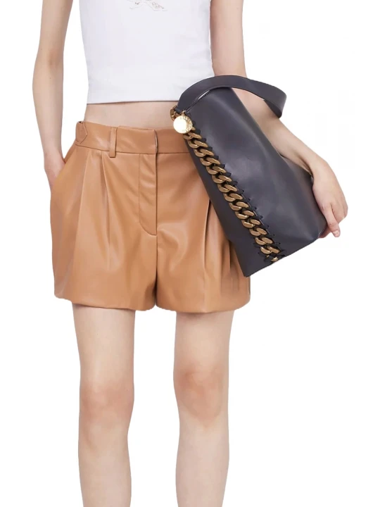 Concealed Front Fastening Cognac Leather Shorts