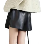 Drawstring Elastic Waist Black Leather Shorts