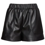 Elastic Waist Black Leather Shorts