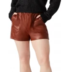 Elastic Waist Brown Leather Shorts