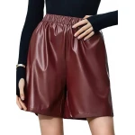 Elastic Waist Burgundy Leather Shorts