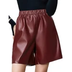 Elastic Waist Burgundy Leather Shorts