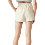 Elastic Waist Off White Leather Shorts