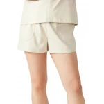 Elastic Waist Off White Leather Shorts