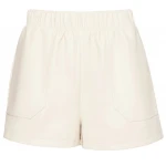 Elastic Waist Off White Leather Shorts