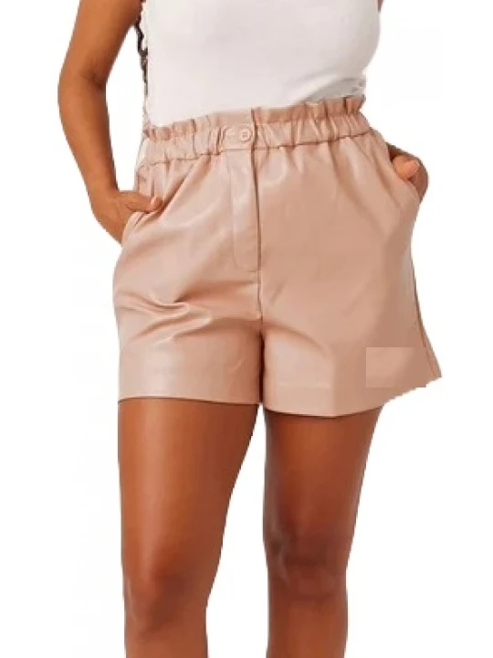 Elasticated Beige Leather Shorts