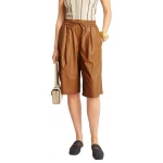 Elasticated Tan Leather Bermuda Shorts