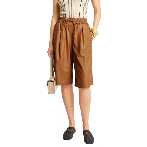 Elasticated Tan Leather Bermuda Shorts