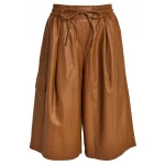 Elasticated Tan Leather Bermuda Shorts