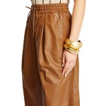 Elasticated Tan Leather Bermuda Shorts