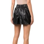 Elasticated Waistband Black Leather Shorts