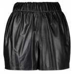 Elasticated Waistband Black Leather Shorts