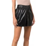 Elasticated Waistband Black Leather Shorts
