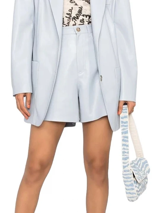 Five Pockets Blue Leather Shorts