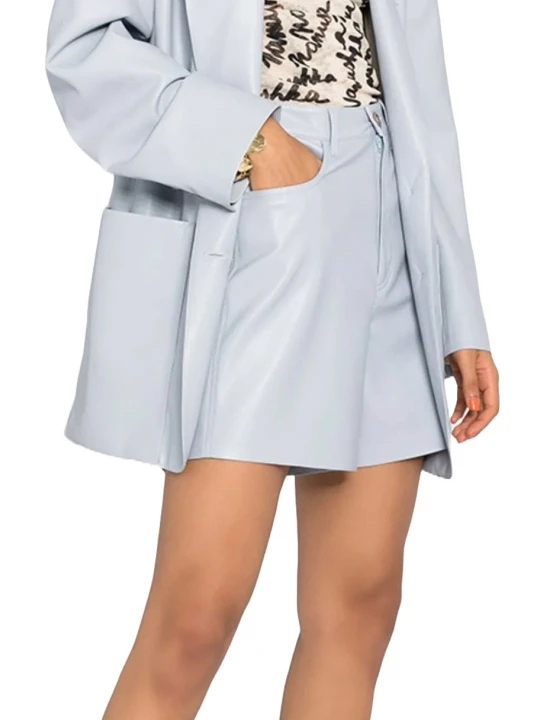 Five Pockets Blue Leather Shorts