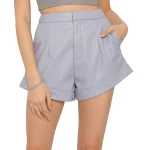Front Darts Detailing Grey Leather Shorts