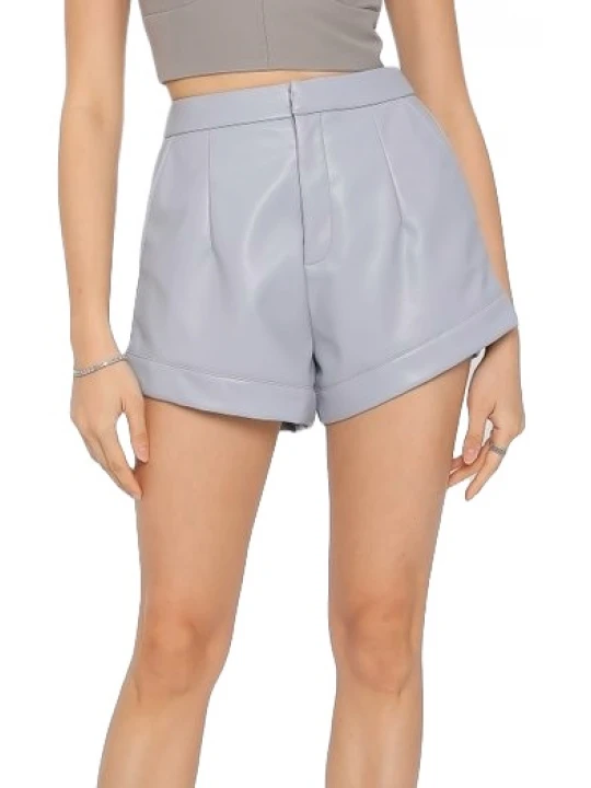 Front Darts Detailing Grey Leather Shorts