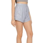 Front Darts Detailing Grey Leather Shorts