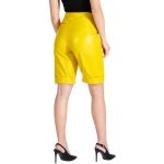 Front Zipper Closure Yellow Leather Shorts