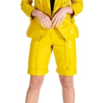 Front Zipper Closure Yellow Leather Shorts
