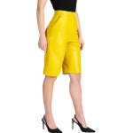 Front Zipper Closure Yellow Leather Shorts