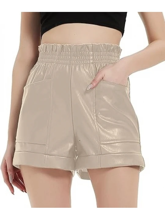High Waist Beige Leather Shorts