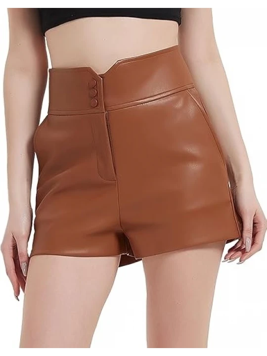 High Waist Brown Leather Shorts