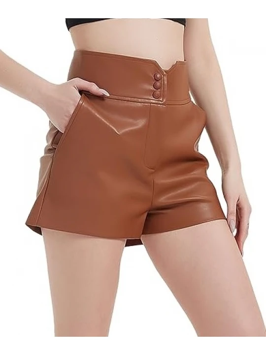 High Waist Brown Leather Shorts