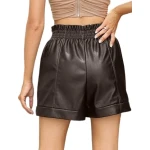 High Waist Dark Brown Leather Shorts