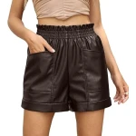 High Waist Dark Brown Leather Shorts