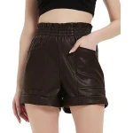 High Waist Dark Brown Leather Shorts